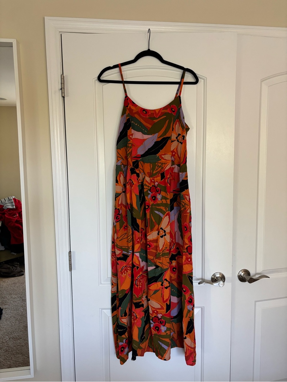 MSK Orange Floral Maxi Slip Dress with Spaghetti Straps